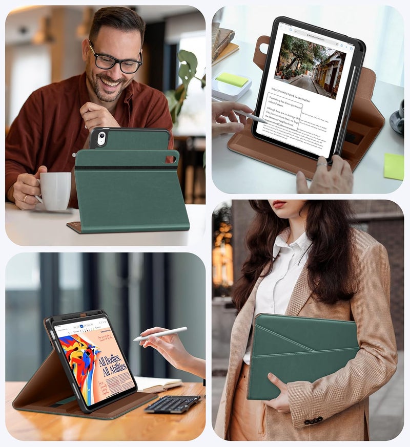 DTTO for iPad A16 Case, iPad 11th / 10th Generation Case (2025/2022), 360 Degree Rotating Premium Leather Folio Stand Cover with Pencil Holder, Midnight Green - Image 5
